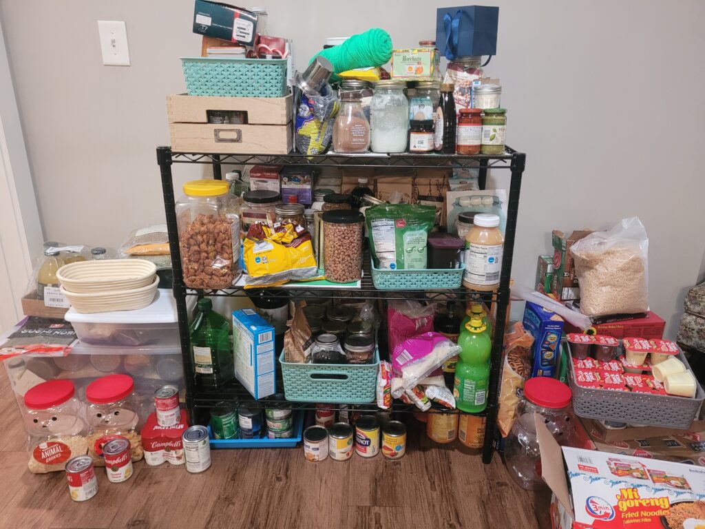 Mesy pantry full of food