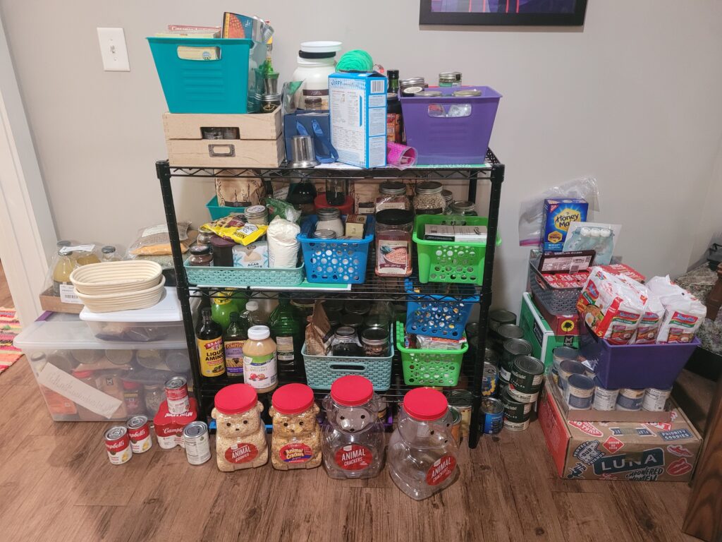 Pantry full of bins without labels