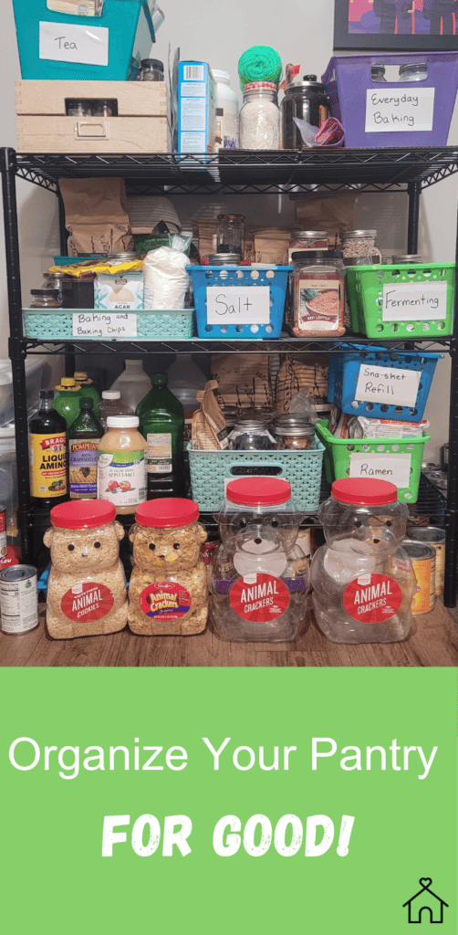 Pantry shelves organized with labels