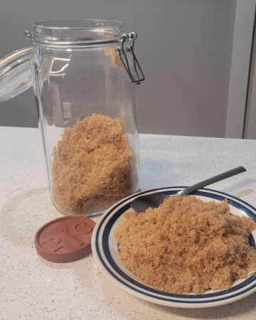 Brown Sugar on a plate and a jar of brown sugar