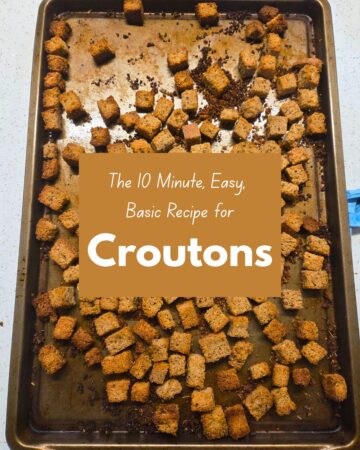 a pan of baked croutons
